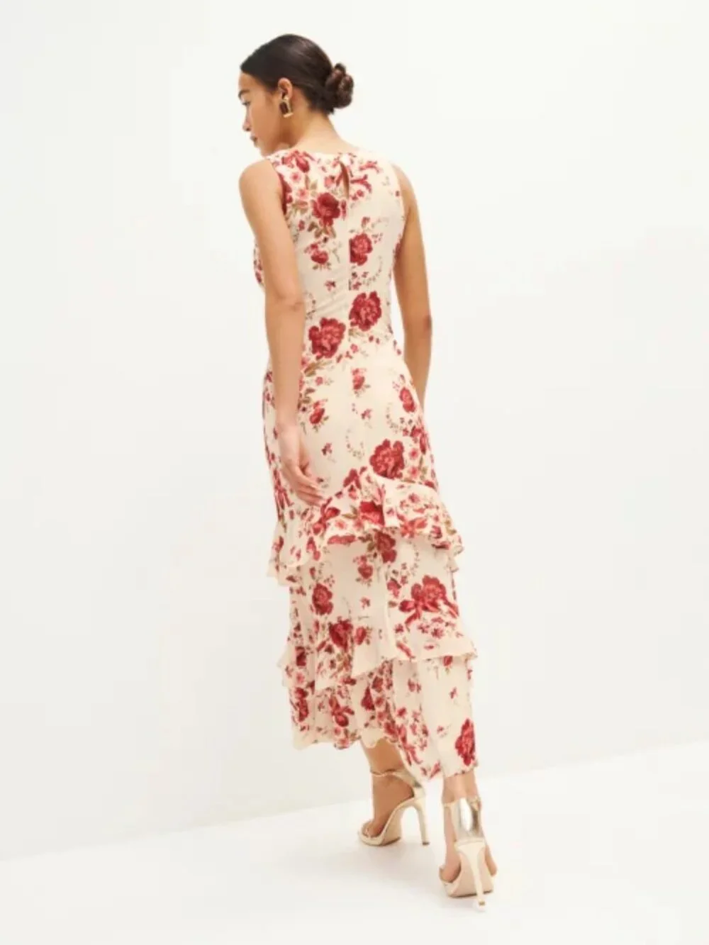 NWT Reformation Magnus Dress in La Belle Red White Floral Midi Sleeveless Size 4